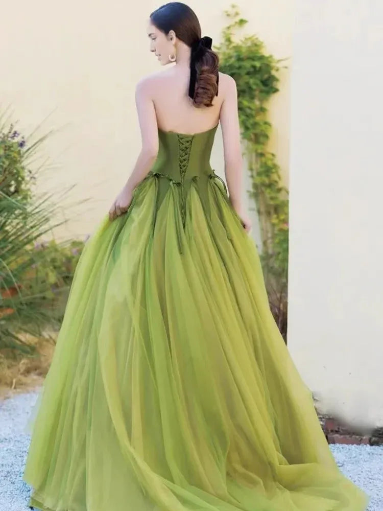 Weitese Formal Women's Dresses Strapless A Line Green Long Prom Dress Formal Party Dress Prom Dress Store