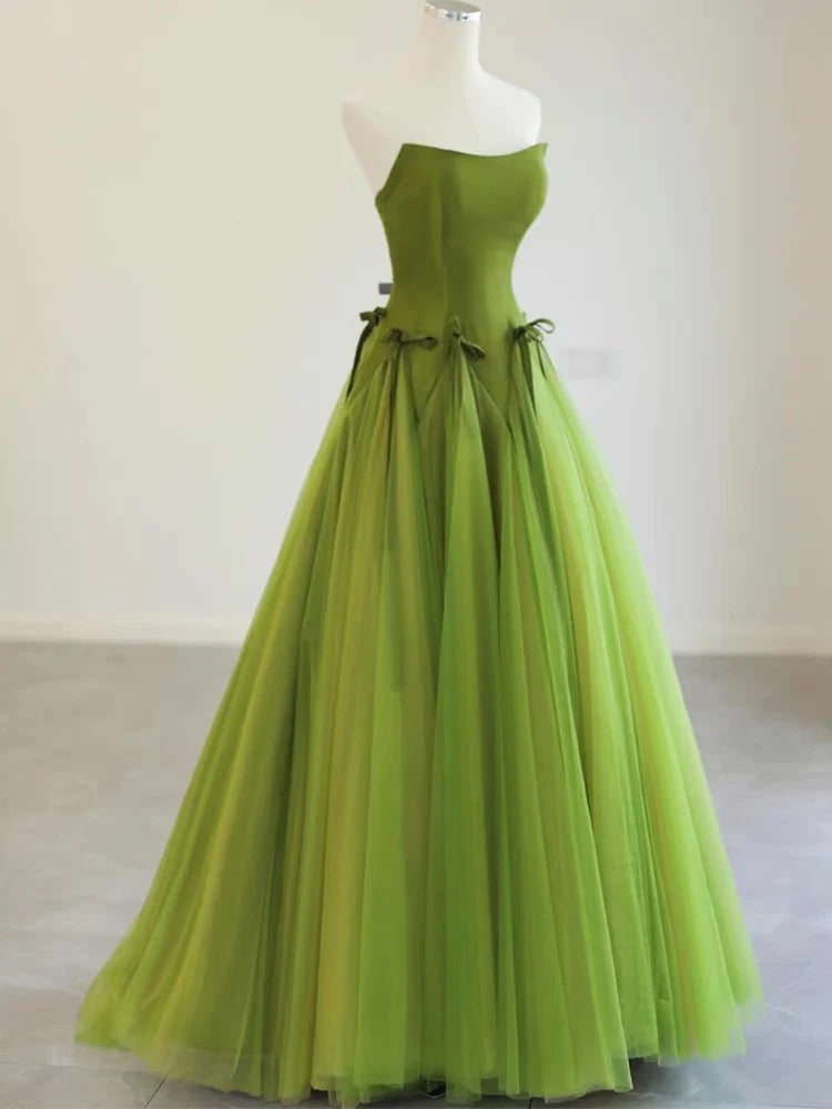 Weitese Formal Women's Dresses Strapless A Line Green Long Prom Dress Formal Party Dress Prom Dress Store