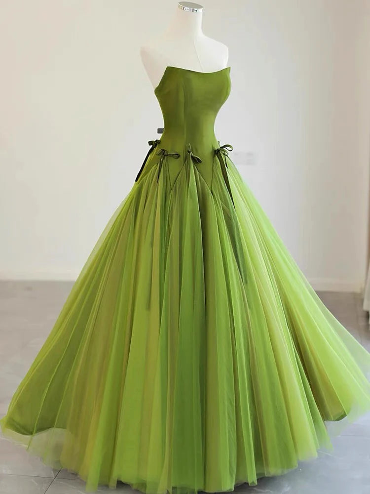 Weitese Formal Women's Dresses Strapless A Line Green Long Prom Dress Formal Party Dress Prom Dress Store
