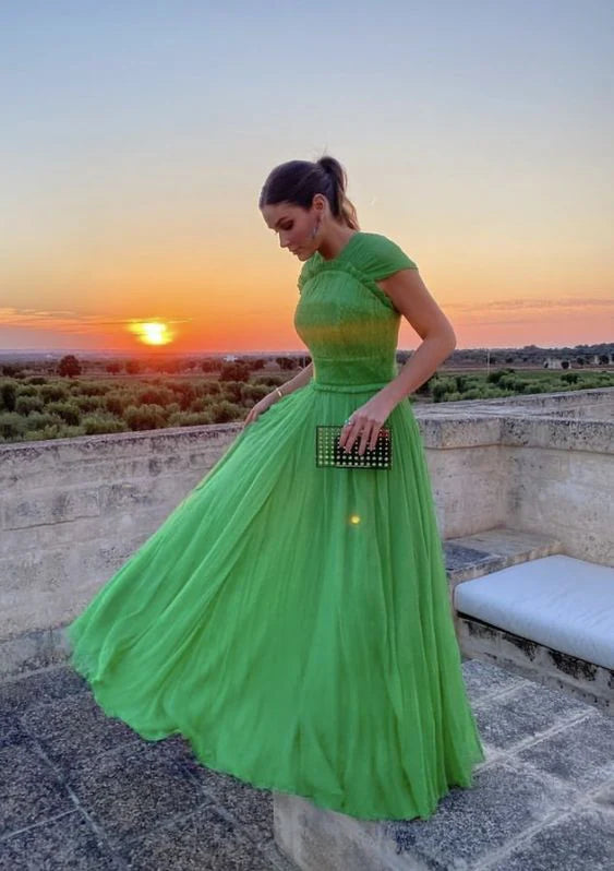Robes de soirée Weitese pour femmes, robe de bal longue sans manches en tulle vert, coupe trapèze, robes de soirée, magasins 