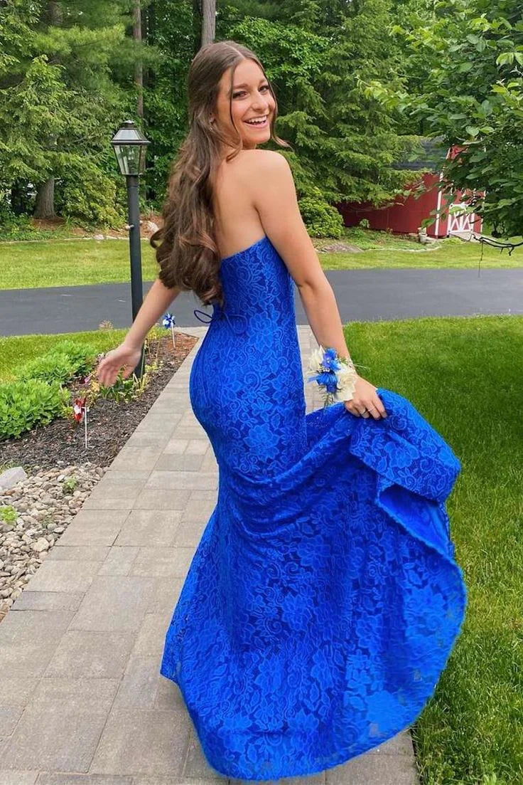 Weitese Formal Women's Dresses Royal Blue Strapless Long Prom Dress with Slit Prom Dress Stores