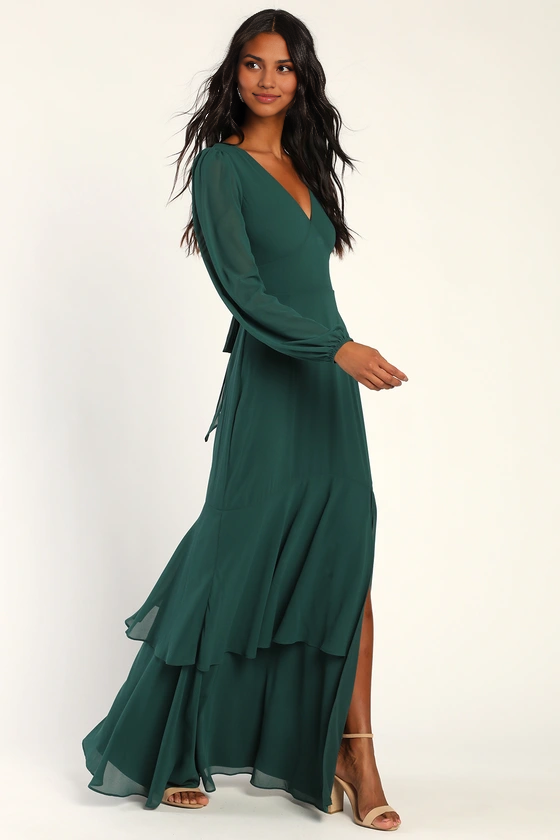 Weitese Formal Women's Dresses Tier Elegance Hunter Green Long Sleeve Tiered Maxi Dress Prom Dress Shops
