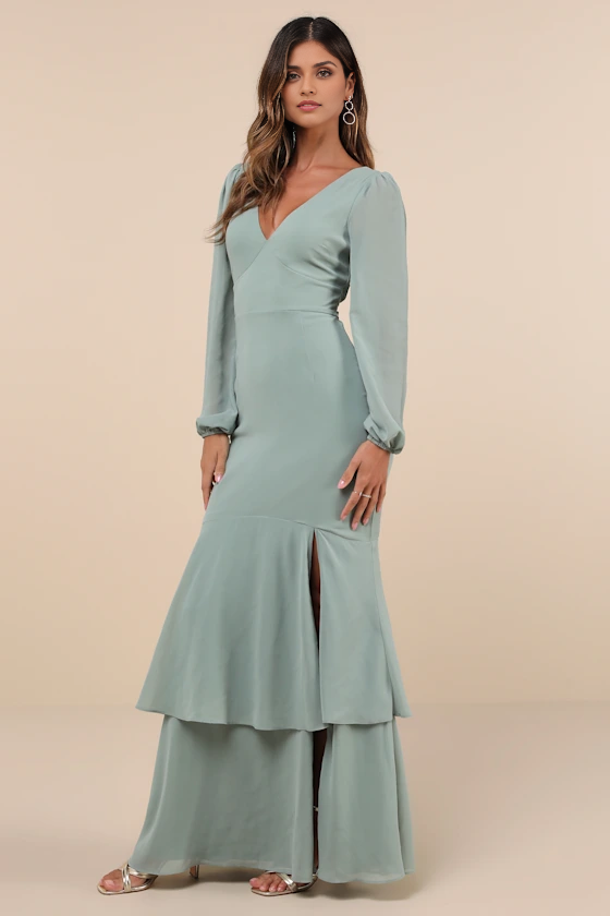 Weitese Formal Women's Dresses Tier Elegance Black Long Sleeve Tiered Maxi Dress Prom Dress Shops