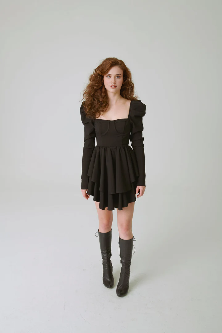 Long Sleeved Square Collar Tight Corset With Irregular Hem Homecoming Dress