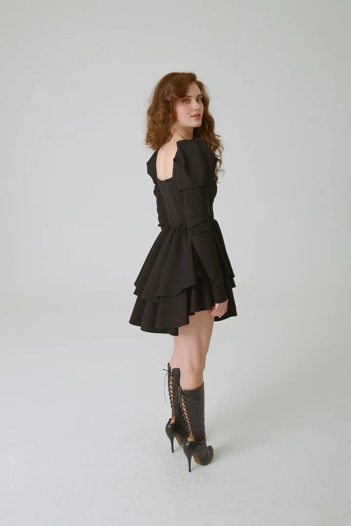 Long Sleeved Square Collar Tight Corset With Irregular Hem Homecoming Dress