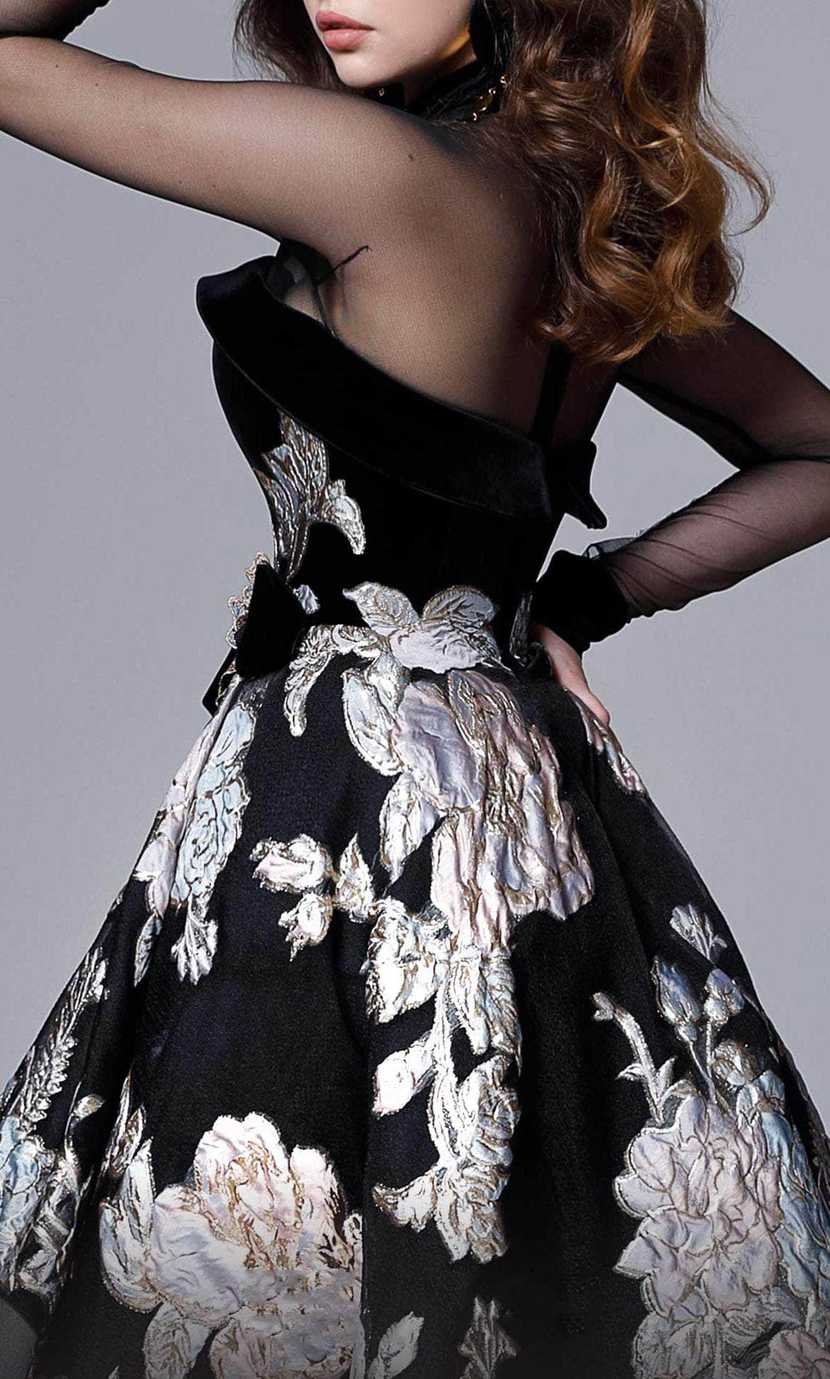 Prom Dresses Shops High Low Sheer Floral Gown Floor Length Long Sleeves Prom Clothing Formal Women's Dresse Black Formal Dresses