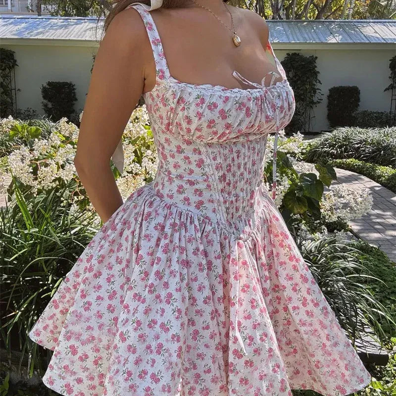 Lovely A-Line Off-the-Shoulder Floral Print Lace Trim Pink Short Homecoming Dress