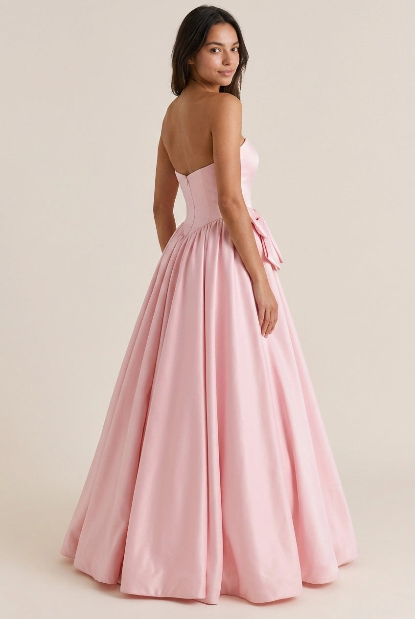 Lovely A-Line Sweetheart Bow Satin Pink Floor-Length Prom Dress Ready To Ship
