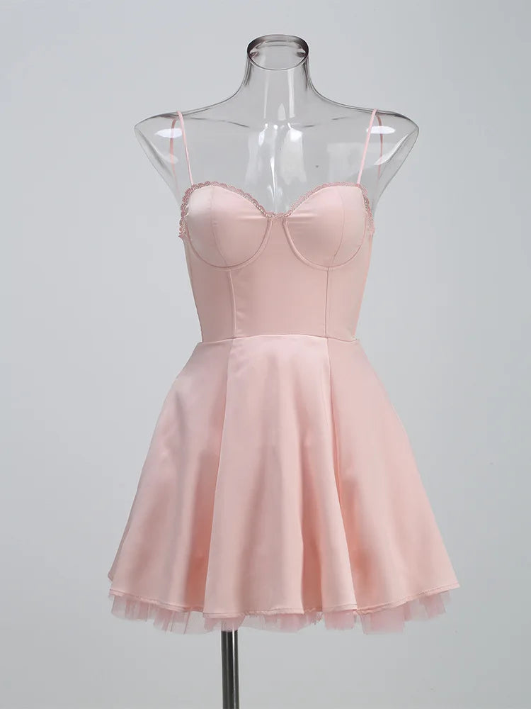 Lovely A-Line Sweetheart Spaghetti Straps Corset Flirty Pink Mini Homecoming Dress