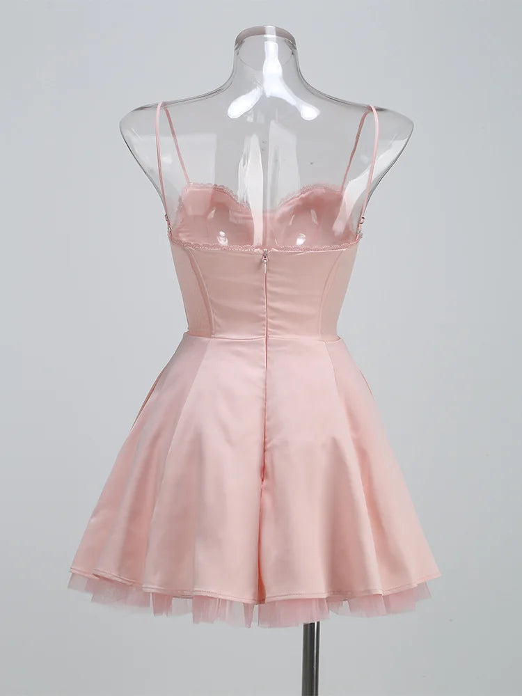 Lovely A-Line Sweetheart Spaghetti Straps Corset Flirty Pink Mini Homecoming Dress