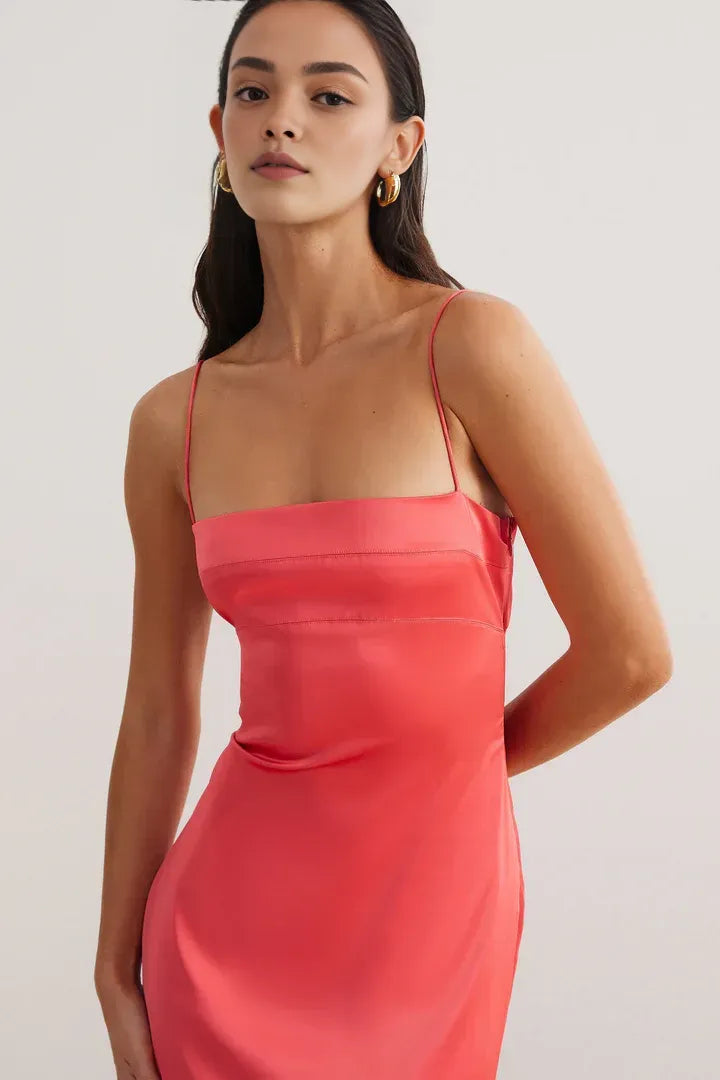 Low cost Fitted Spaghetti Straps Sleeveless Satin Floor-Length Prom Dress