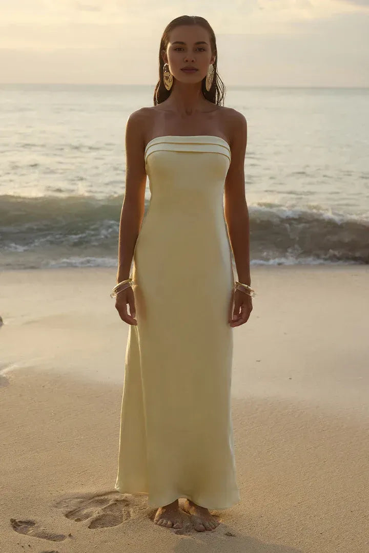 Low cost Fitted Strapless Sleeveless Satin Ankle-Length Prom Dress