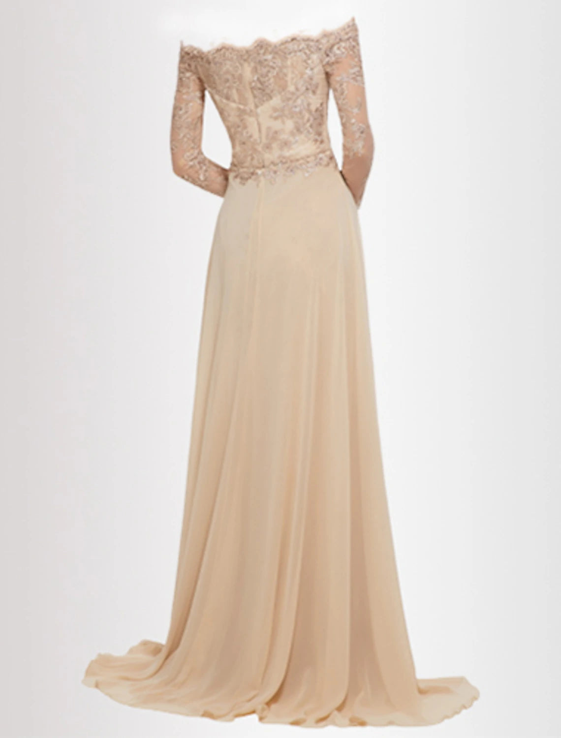 Elegant A-line sweetheart neckline formal evening gown with long sleeves and appliques.