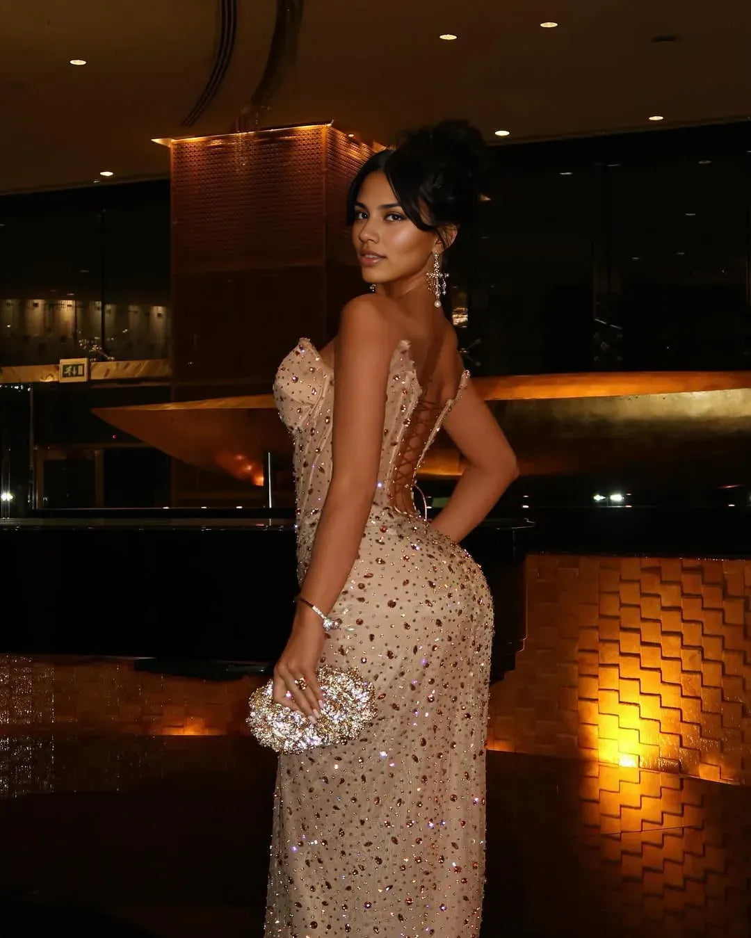 Luxurious Sheath V Neck Sleeveless Pleated Rhinestones Floor-Length Evening Dress