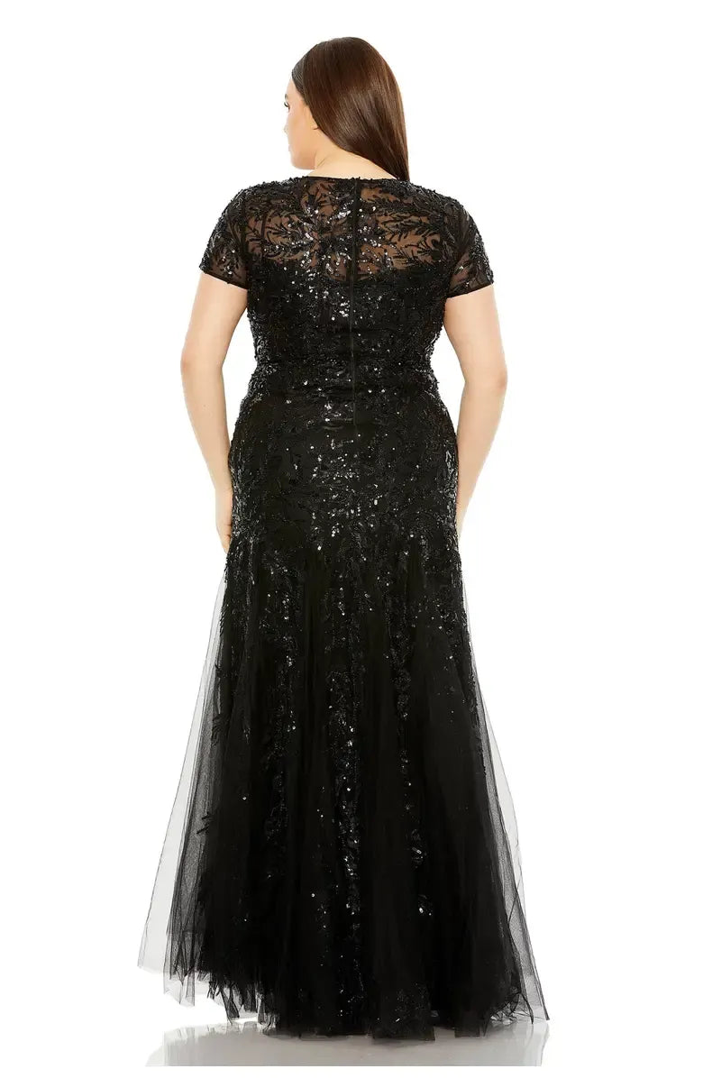 Luxury A-Line High Neck Short Sleeve Sequins Floor-Length Plus Size Mother of the Bride Dress