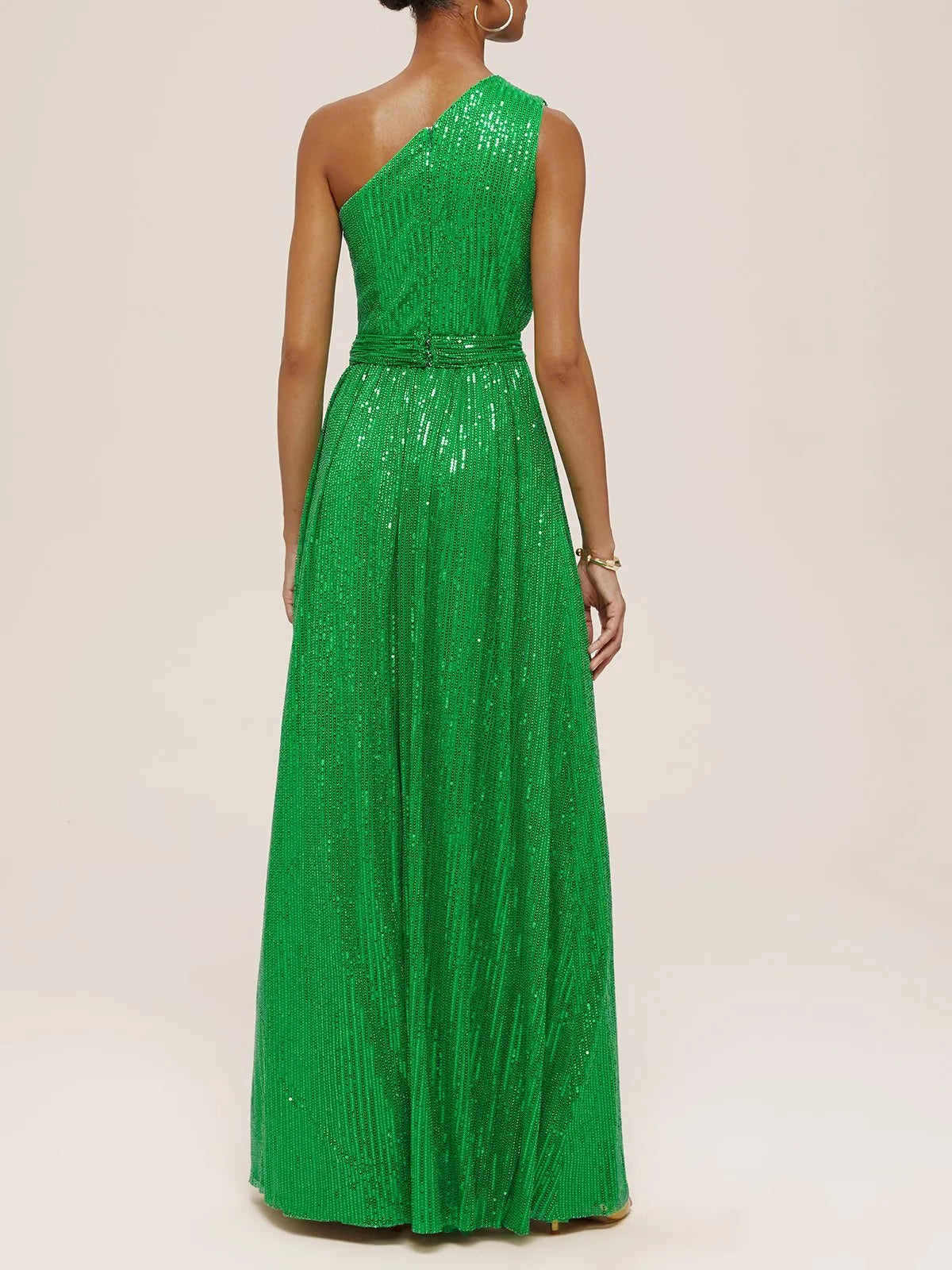 Luxury A-Line One Shoulder Sleeveless Zipper Up Floor-Length Evening Dress
