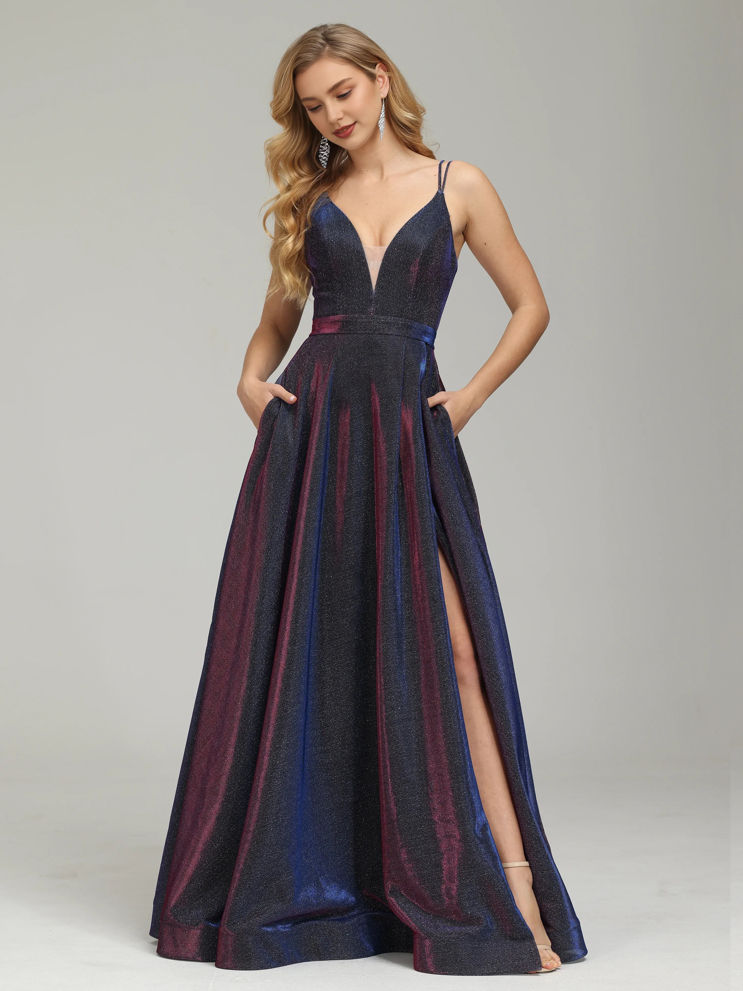 Luxury A-Line V-neck Sleeveless Backless Floor-Length Prom Dress