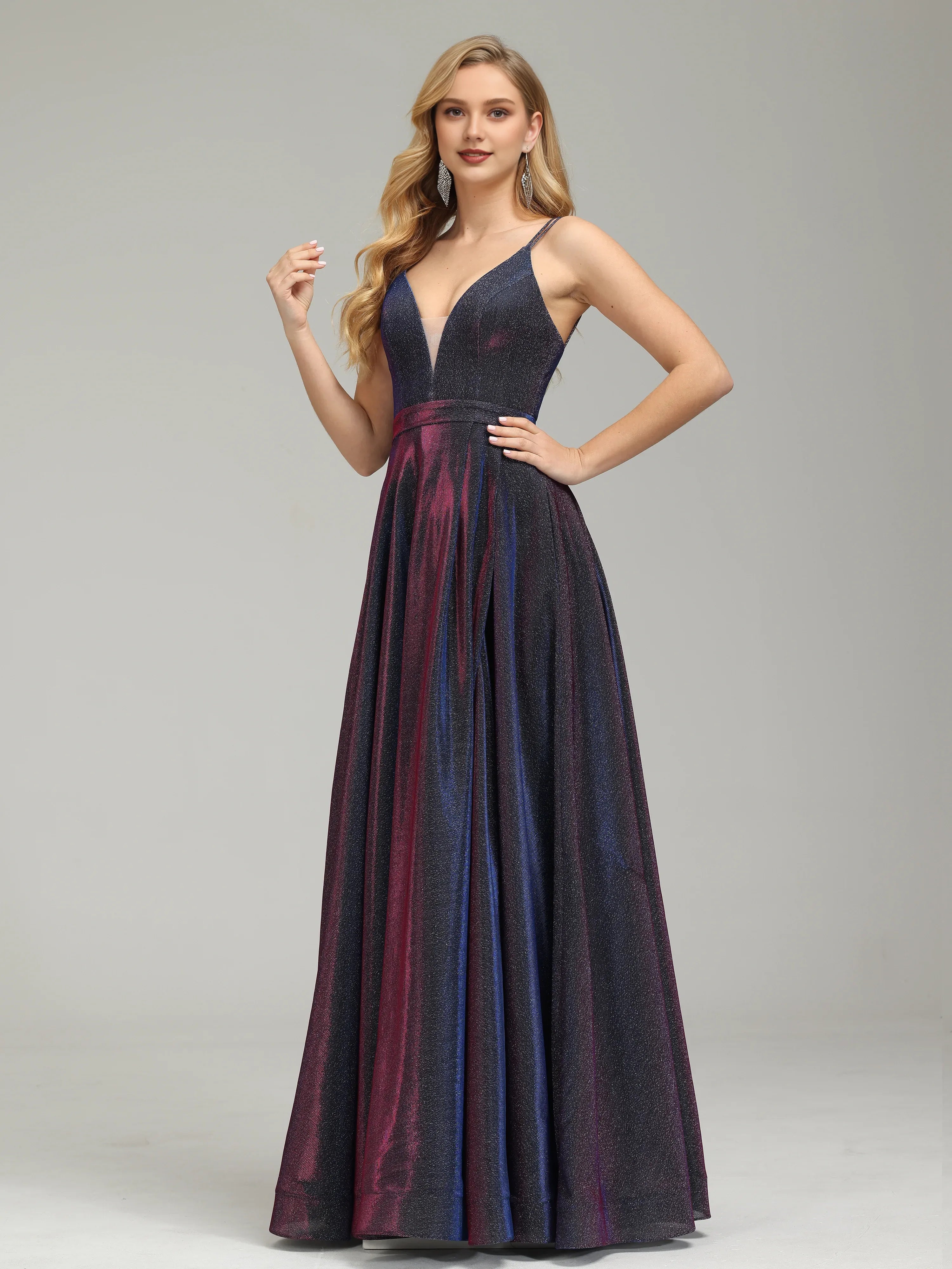 Luxury A-Line V-neck Sleeveless Backless Floor-Length Prom Dress