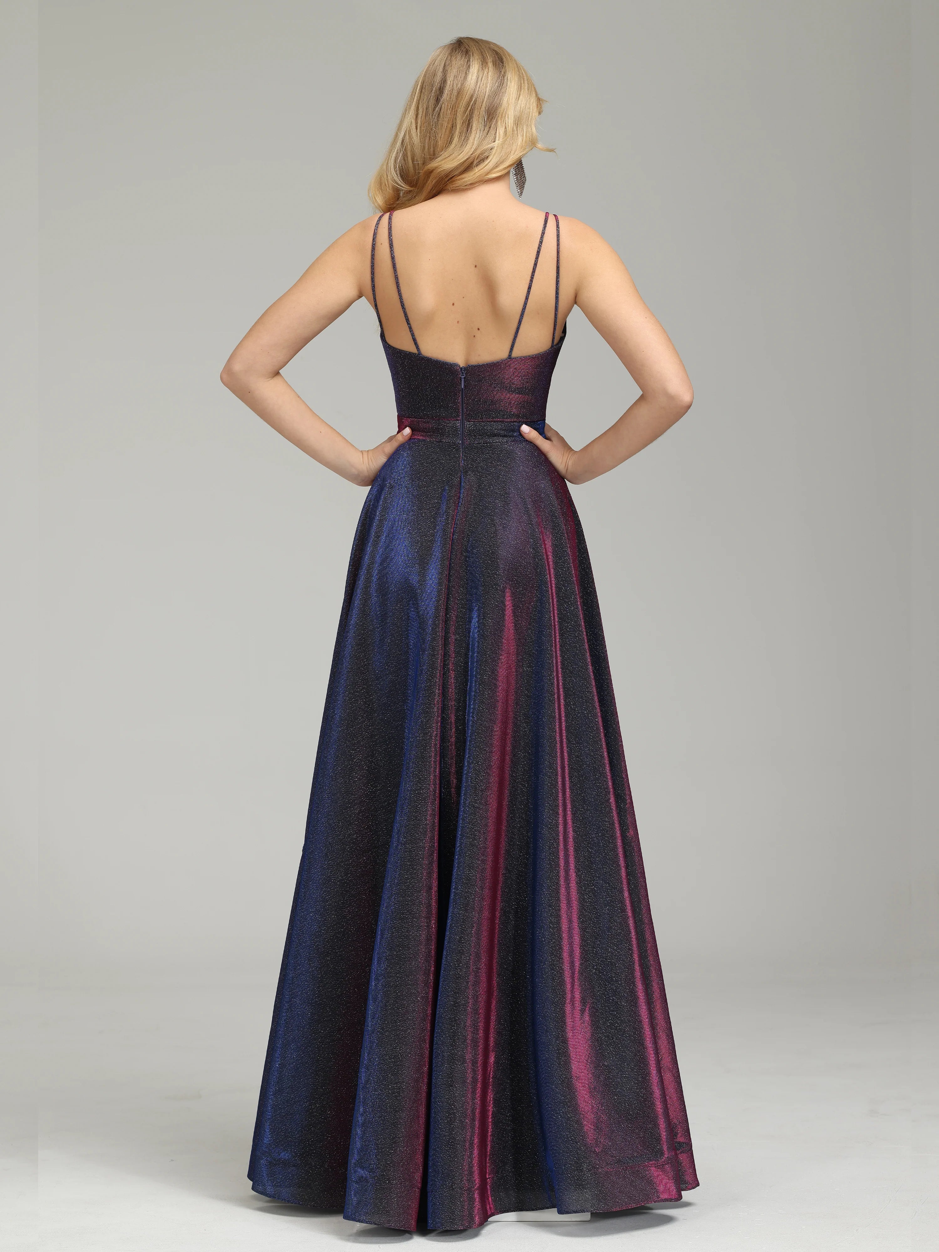 Luxury A-Line V-neck Sleeveless Backless Floor-Length Prom Dress