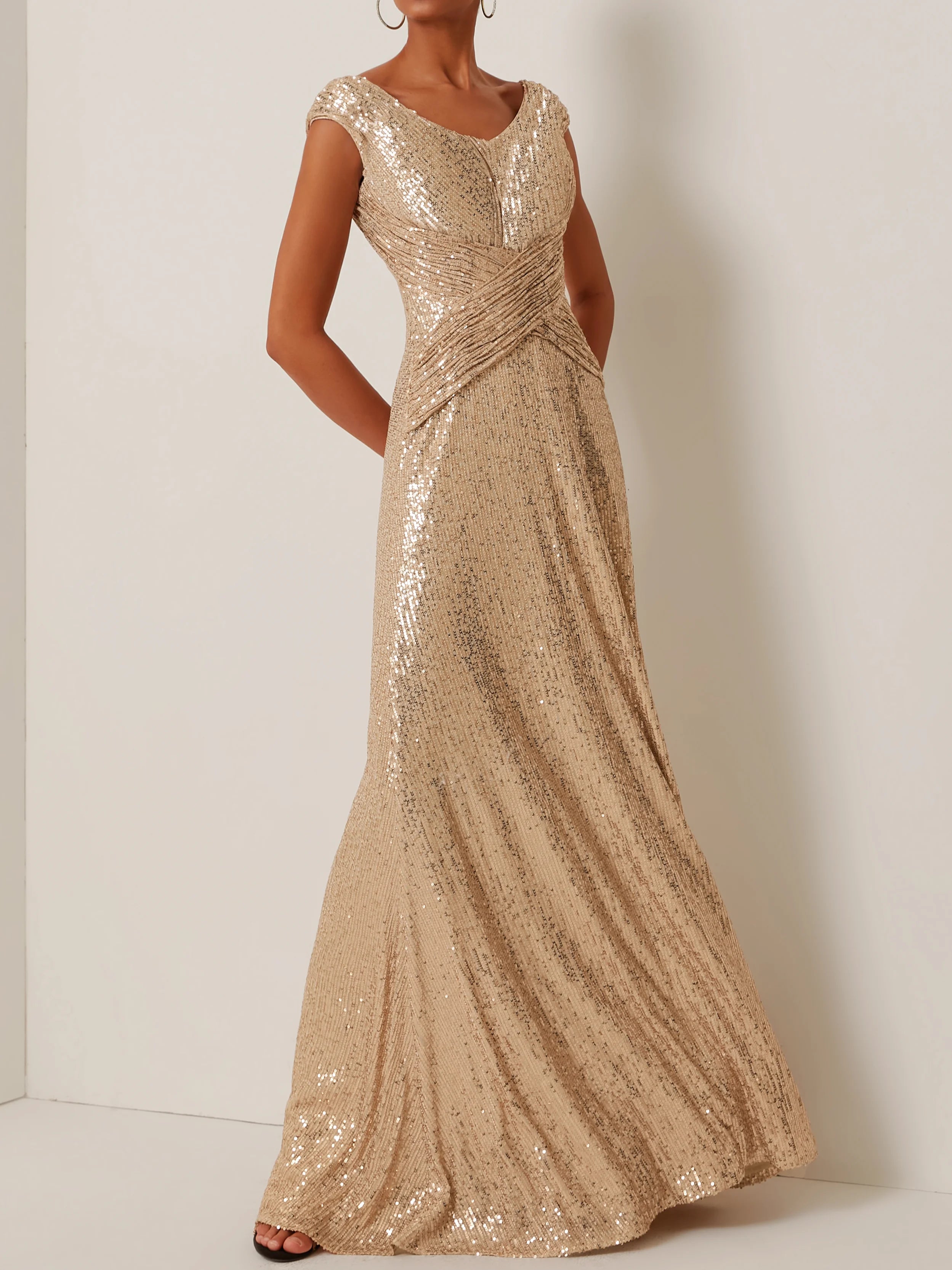 Luxury A-Line V Neck Sleeveless Zipper Up Floor-Length Prom Dress