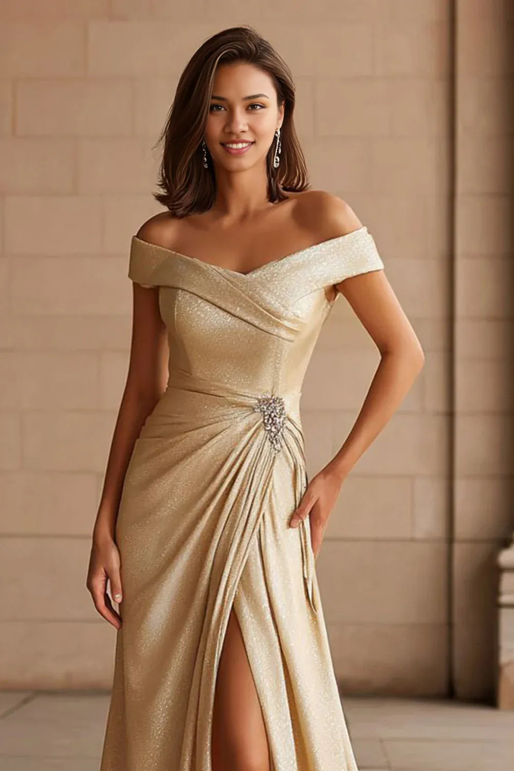 Luxury A Line Off the Shoulder Cap Sleeves Lace Up Floor-Length Mother of the Bride Dress