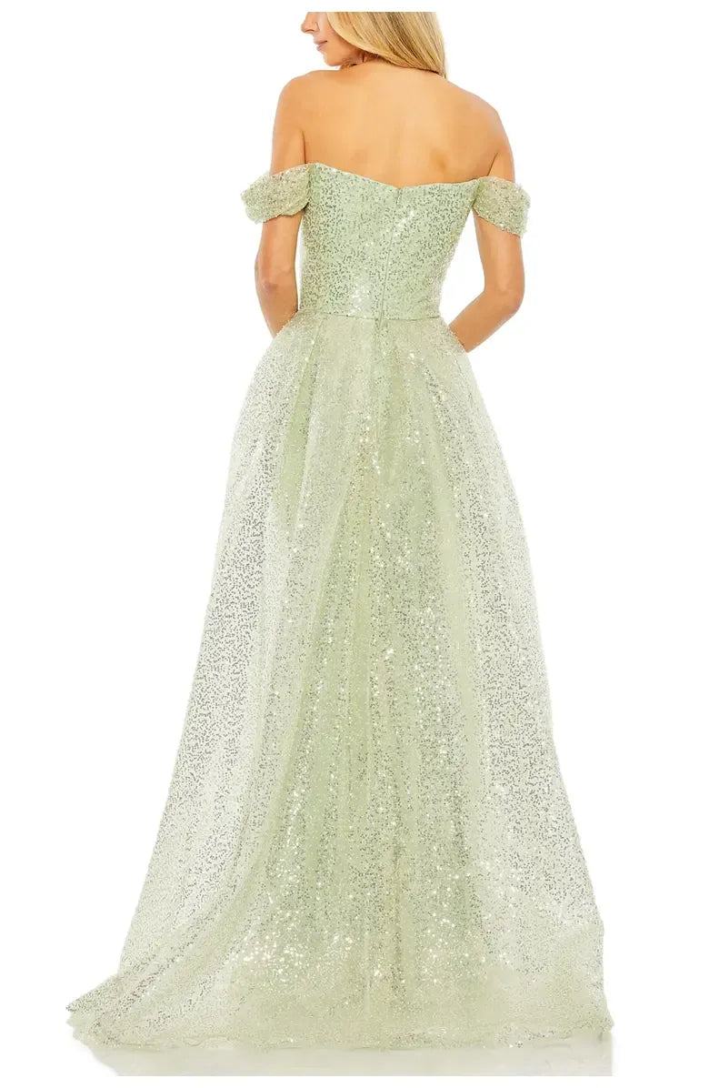 Luxury Fitted Off the Shoulder Sleeveless Sequin Sweep/Brush Train Prom Dress