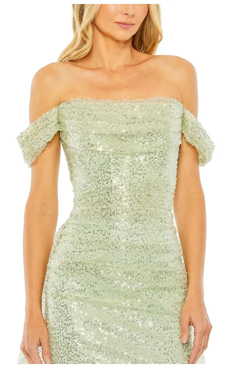 Luxury Fitted Off the Shoulder Sleeveless Sequin Sweep/Brush Train Prom Dress