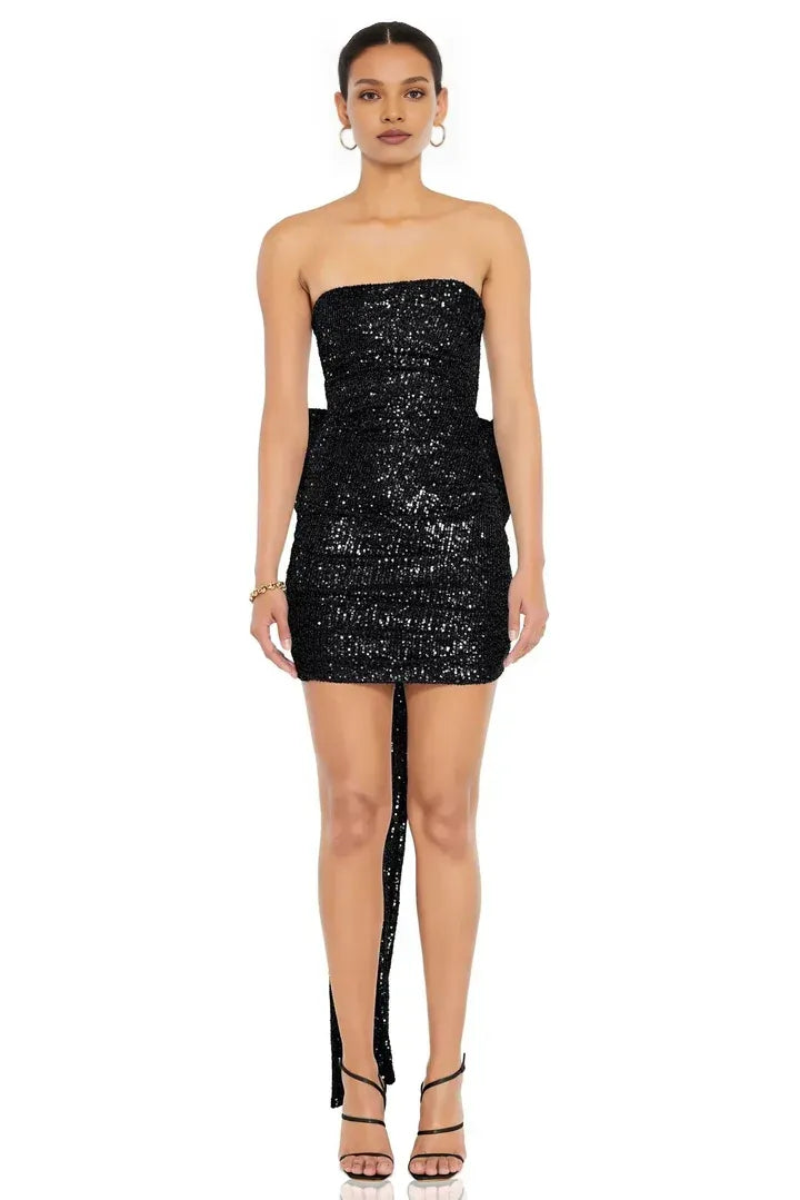Luxury Fitted Strapless Sleeveless Sequins Short-Mini Homecoming Dress