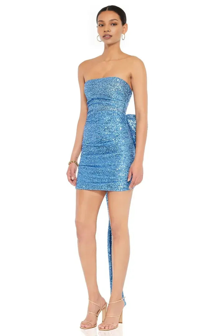 Luxury Fitted Strapless Sleeveless Sequins Short-Mini Homecoming Dress