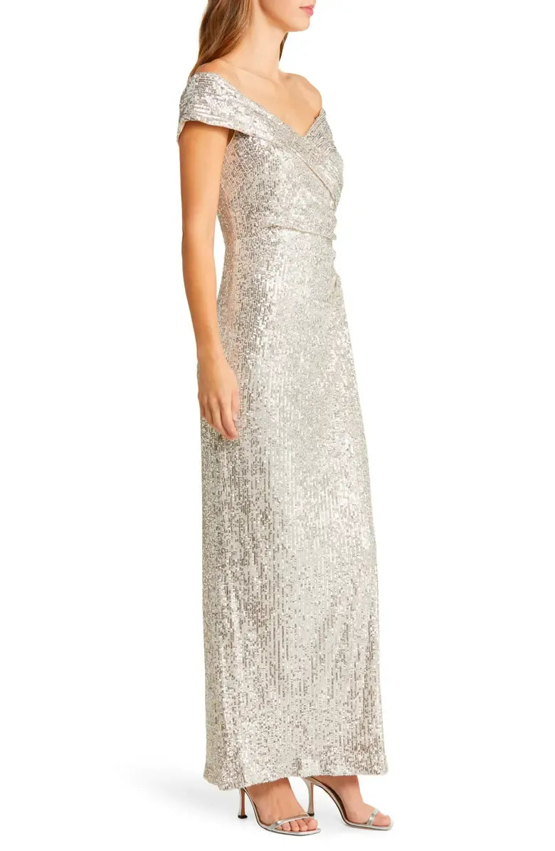 Luxury Mermaid Off the Shoulder Sleeveless Sequin Ankle-Length Prom Dress