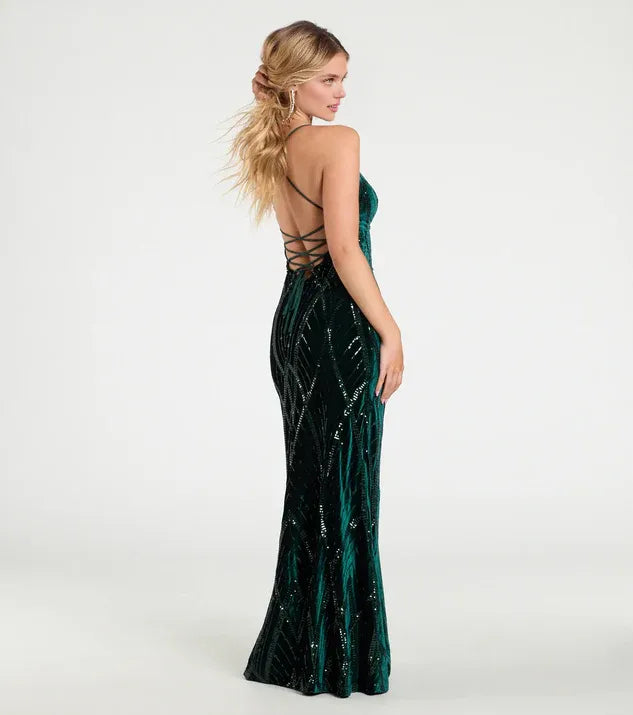 Luxury Mermaid Spaghetti Straps Sleeveless Lace-Up Floor-Length Prom Dress