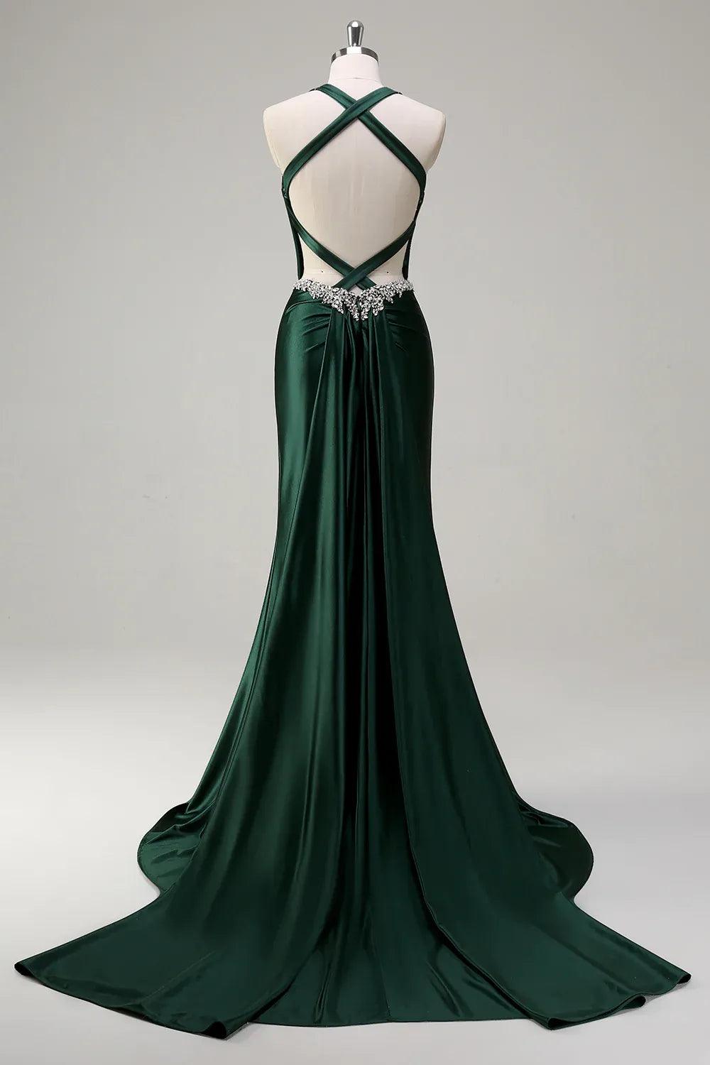 Luxury Mermaid/Trumpet Halter-Neck Sleeveless Satin Sweep/Brush Train Evening Dress