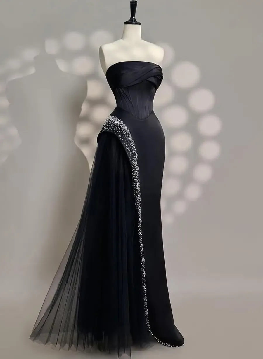 Luxury Off the Shoulder Sleeveless A-Line Pleated Satin Floor-Length Evening Dress