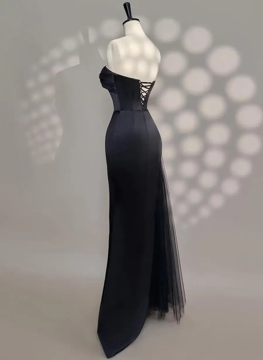 Luxury Off the Shoulder Sleeveless A-Line Pleated Satin Floor-Length Evening Dress