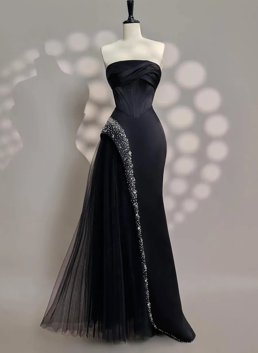 Luxury Off the Shoulder Sleeveless A-Line Pleated Satin Floor-Length Evening Dress