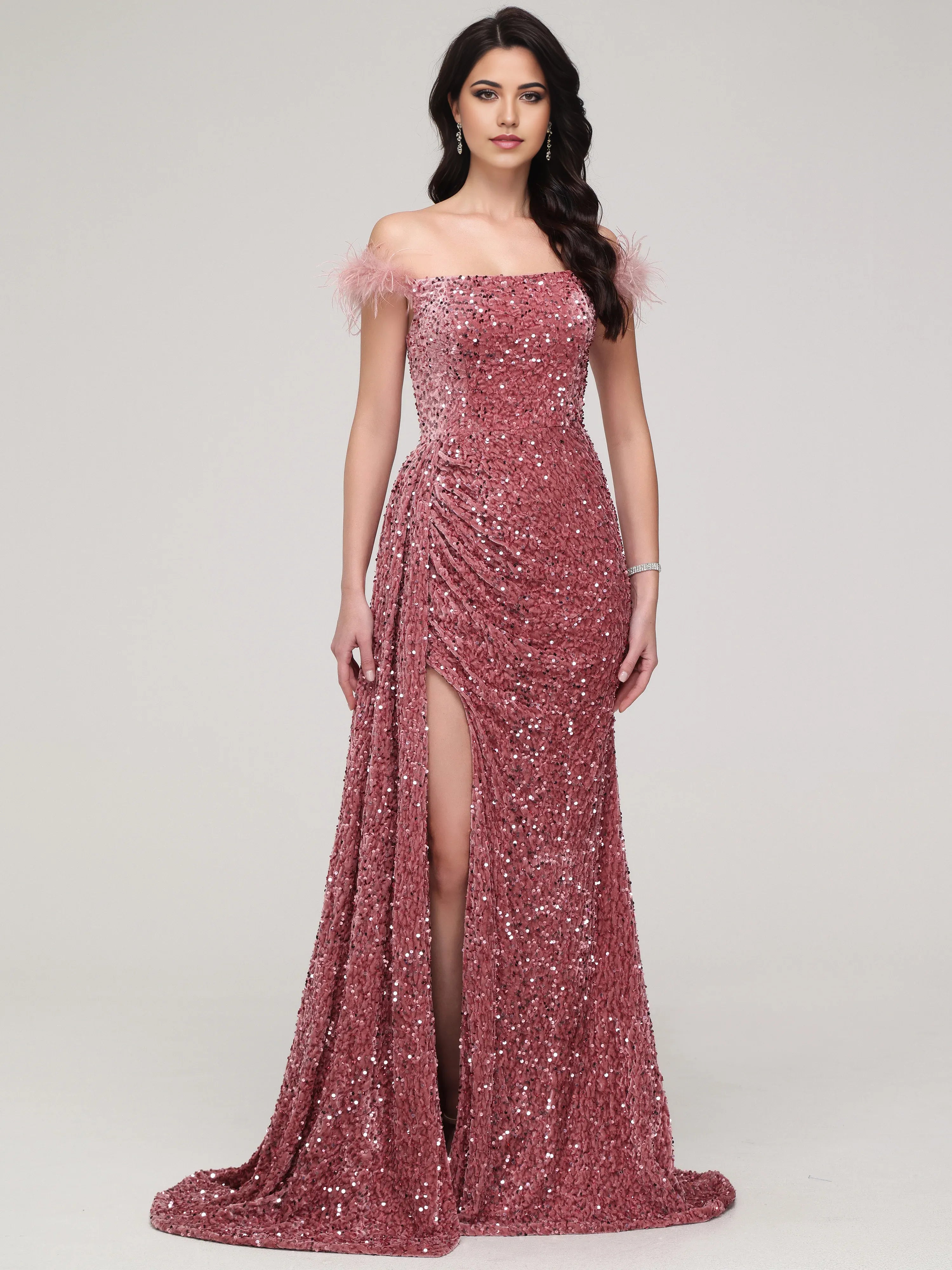 Luxury Sheath/Column Off-the-shoulder Sleeveless Lace Up Sweep/Brush Train Prom Dress