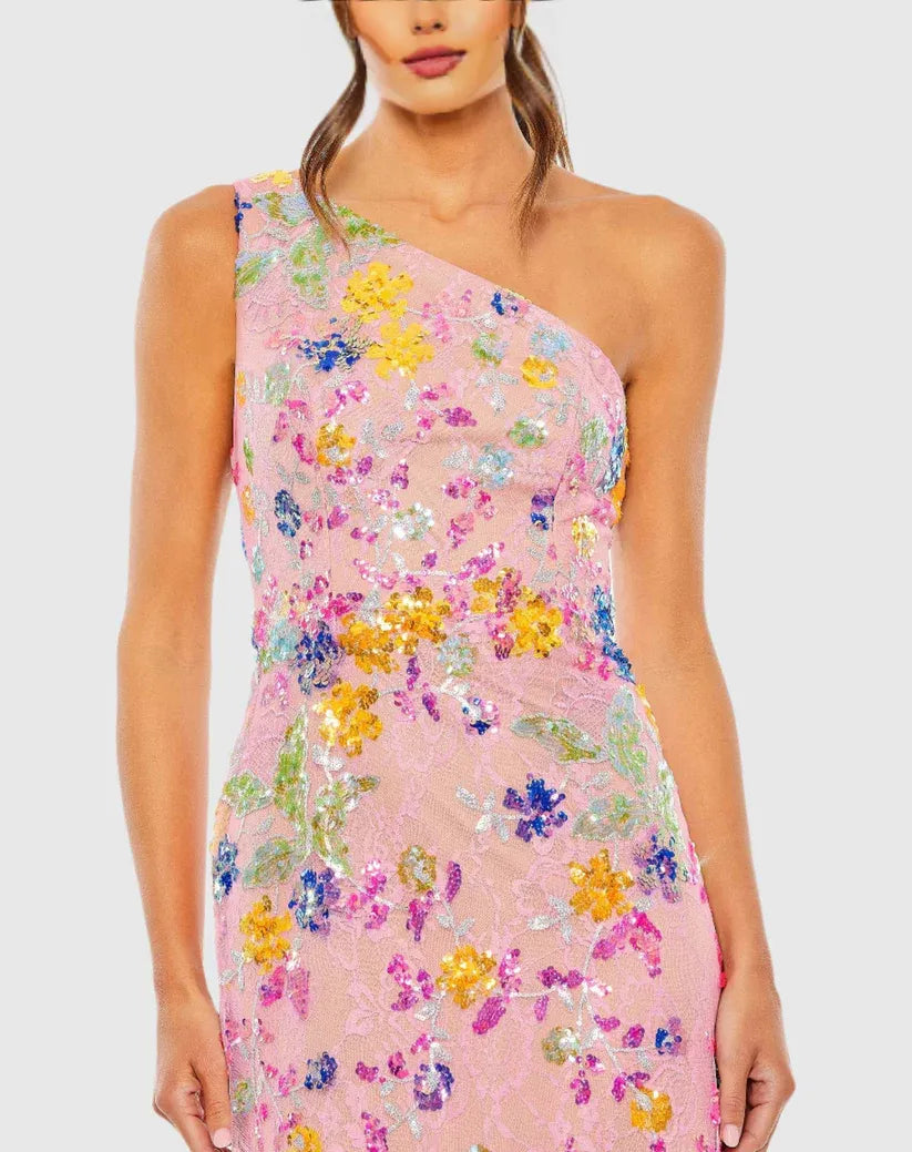 Luxury Sheath One Shoulder Sleeveless Lace Up Floor-Length Prom Dress