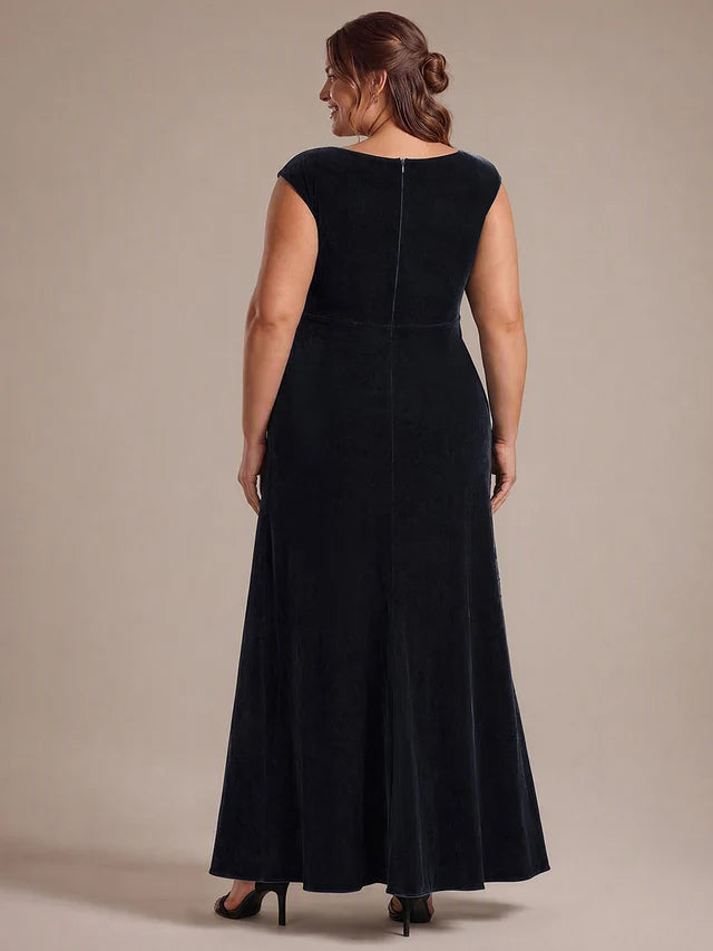 Black Sequin Velvet Sheath/column Square Neck Back Zip Floor-Length Dress