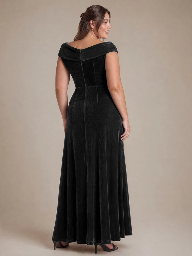 Black Velvet and Sequin mermaid off-the-shoulder zipper-back floor-length Dress
