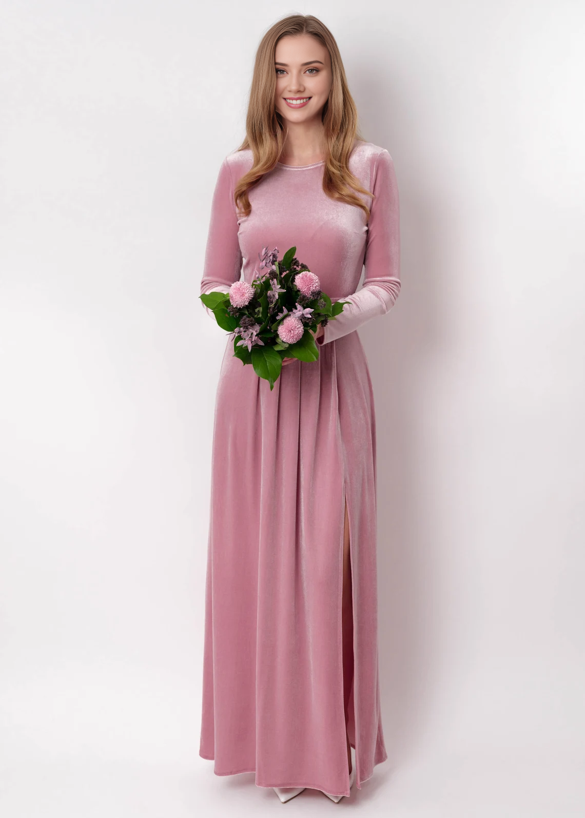 Mauve Velvet Long Dress Bridesmaid Velvet Dress Wedding Dress Velvet Bridesmaid Dress New Year Dress Maxi Dress Evening Dress With Slit