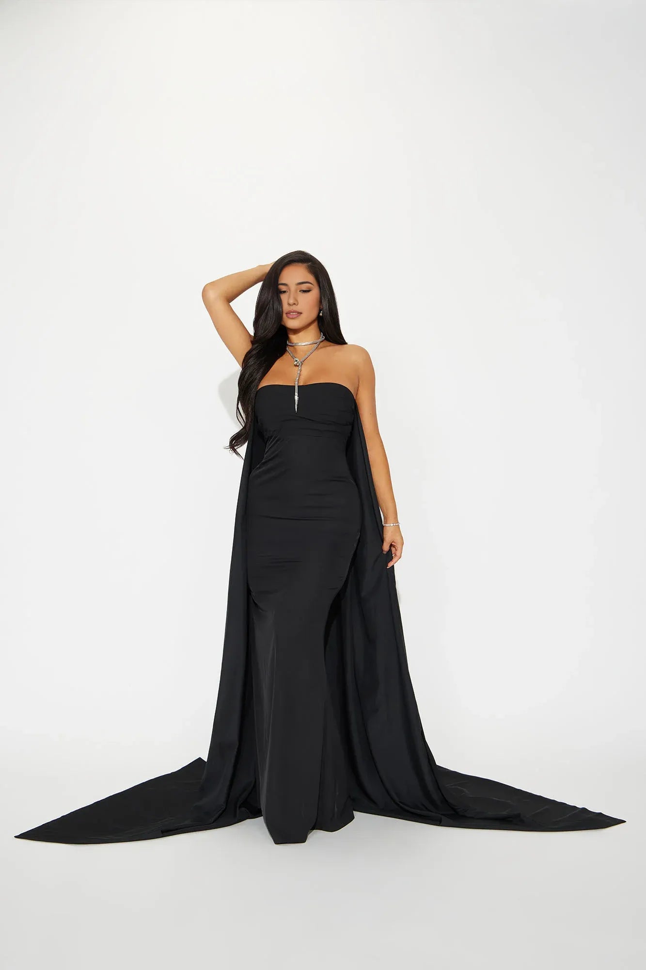 Maxi Dress Black Off-the-Shoulder A-line Party Dress Floor Length Chic With Train