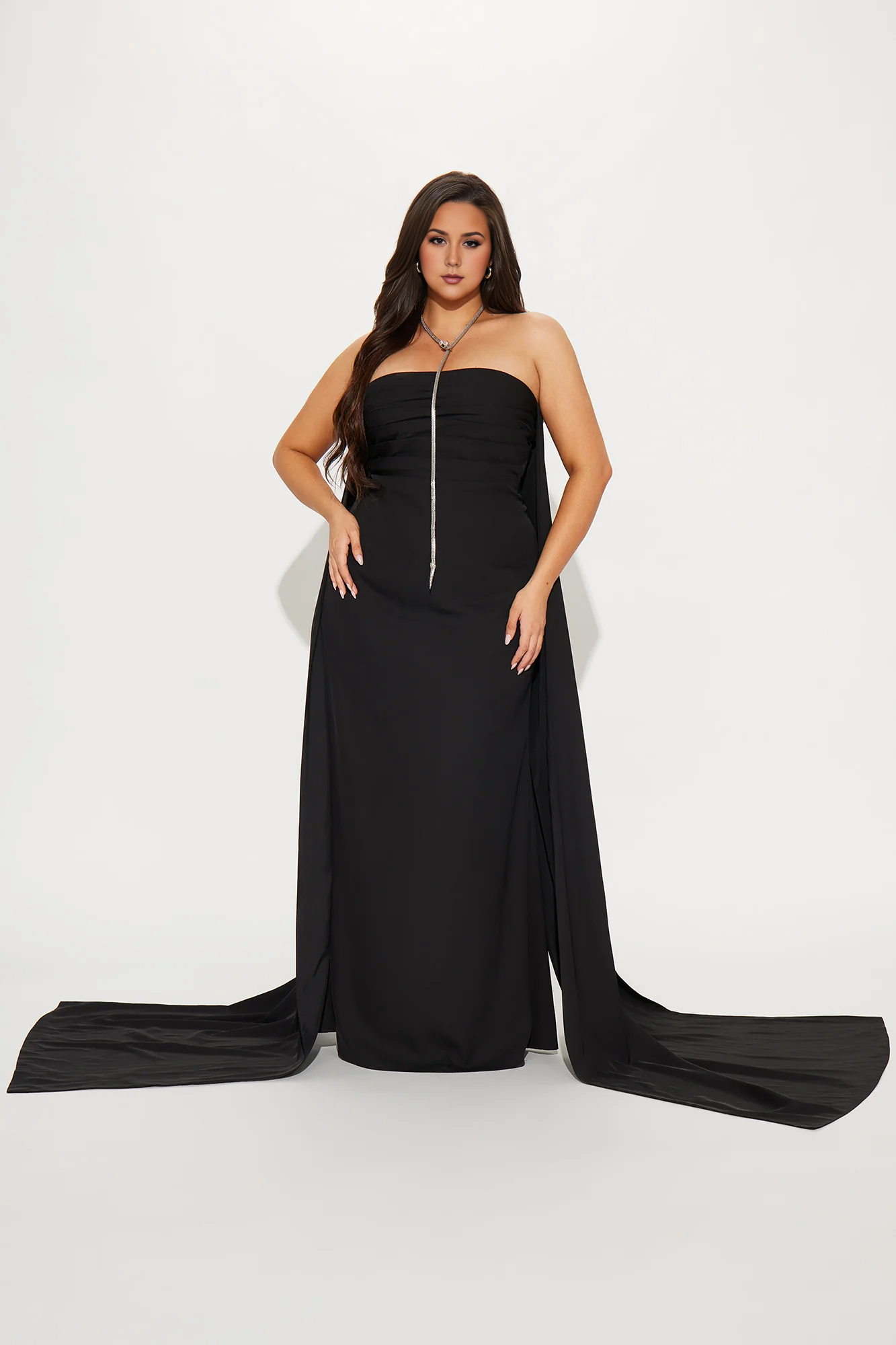 Maxi Dress Black Off-the-Shoulder A-line Party Dress Floor Length Chic With Train