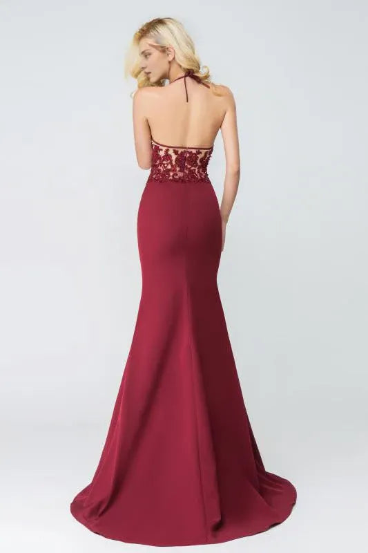 Prom Dresses Stores Mermaid Halter Sleeveless Burgundy Long Split Prom Dresses Evening Dresses Formal Women's Dresses