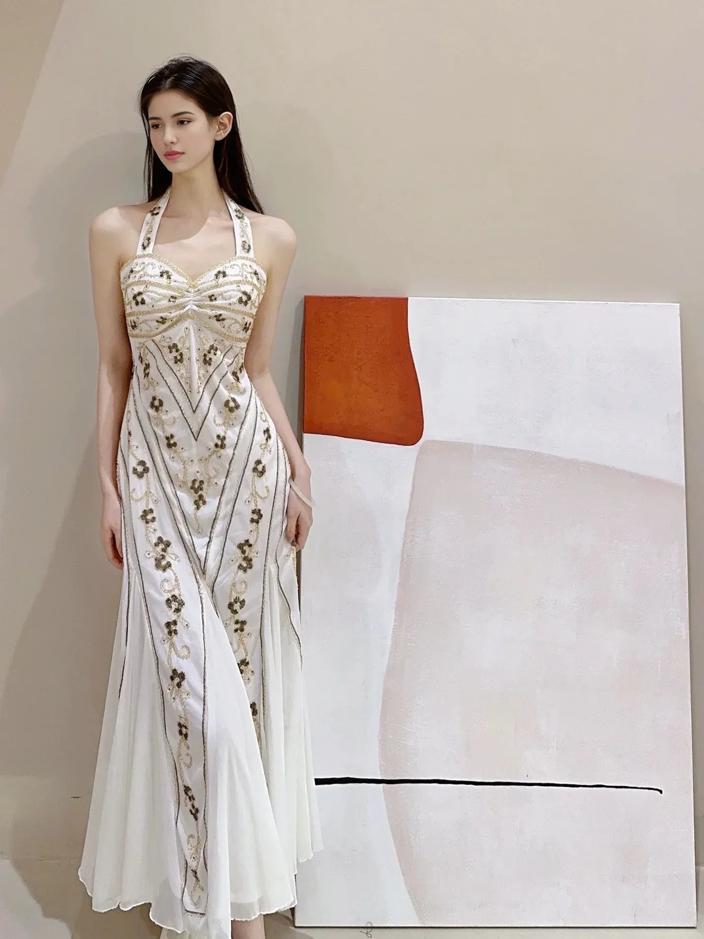 Vestidos formales Weitese, vestidos vintage blancos con cuello halter y cuentas, vestido largo de sirena para fiesta, vestidos de graduación, tiendas, vestidos formales para mujer 