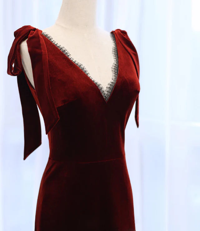 Vestidos formales Weitese para mujer, vestido largo de fiesta de sirena de terciopelo rojo con cuello en V, vestido de fiesta formal, tiendas de vestidos de fiesta 