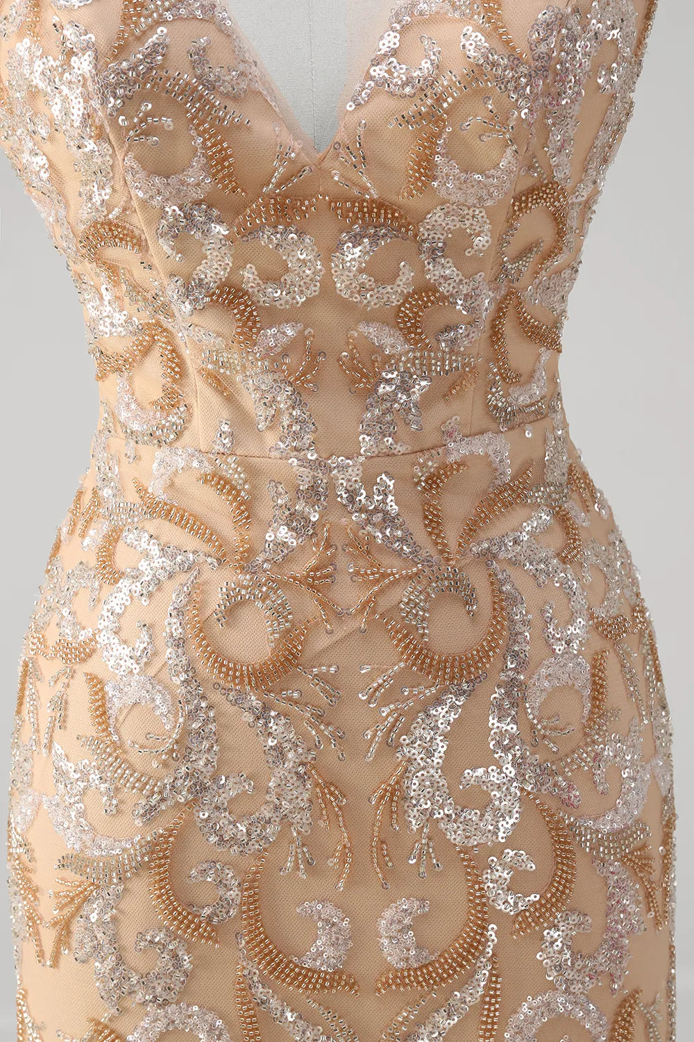 Weitese Prom Dress Store Sparkly Champagne V-neck Sequins Mermaid Long Prom Dress with Beading Formal Women's Dresses