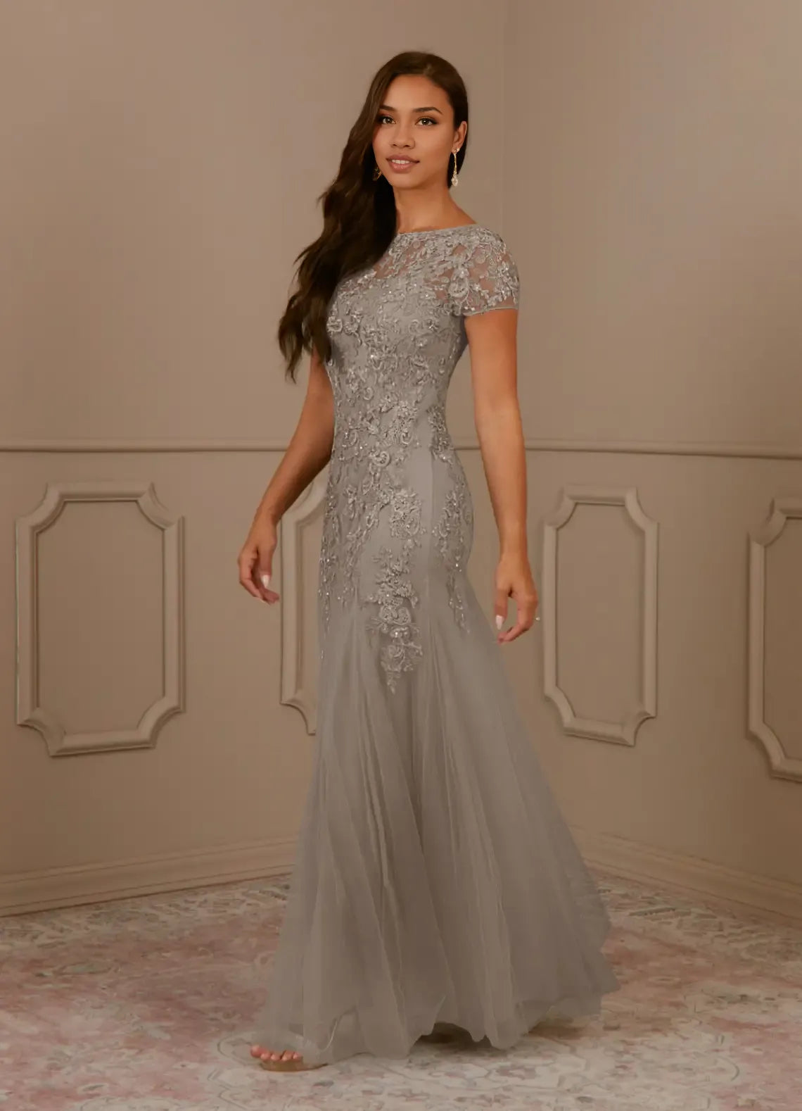 Weitese Dress Mermaid Scoop Sequins Vintage Lace Tulle Mother of the Groom Dresses Elegant Cap Sleeves Beaded Evening Dress