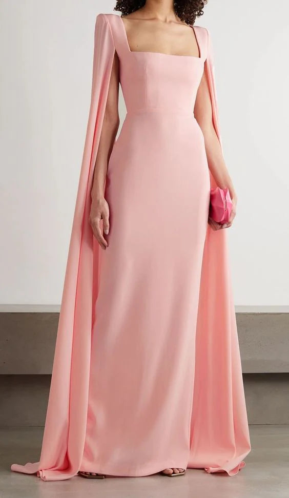 Vestido de fiesta de noche con escote cuadrado y manga larga hasta el suelo para mujer 