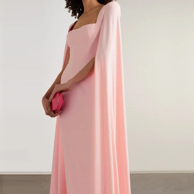 Vestido de fiesta de noche con escote cuadrado y manga larga hasta el suelo para mujer 