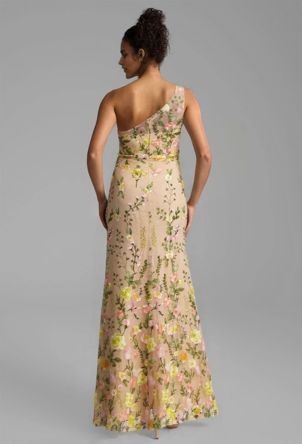 Mermaid One Shoulder Floor Length Prom Dresses Tulle Sleeveless Embroidered Flowers Affordable Tulle Evening Dresses